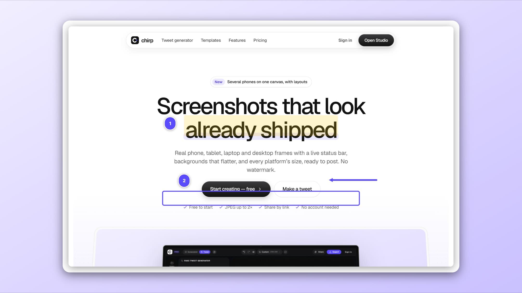 A screenshot marked up with an arrow, numbered steps and a blurred area