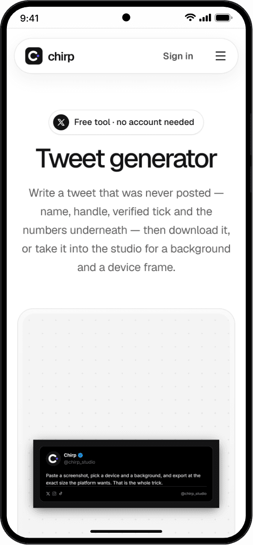 The Chirp tweet generator on an Android phone